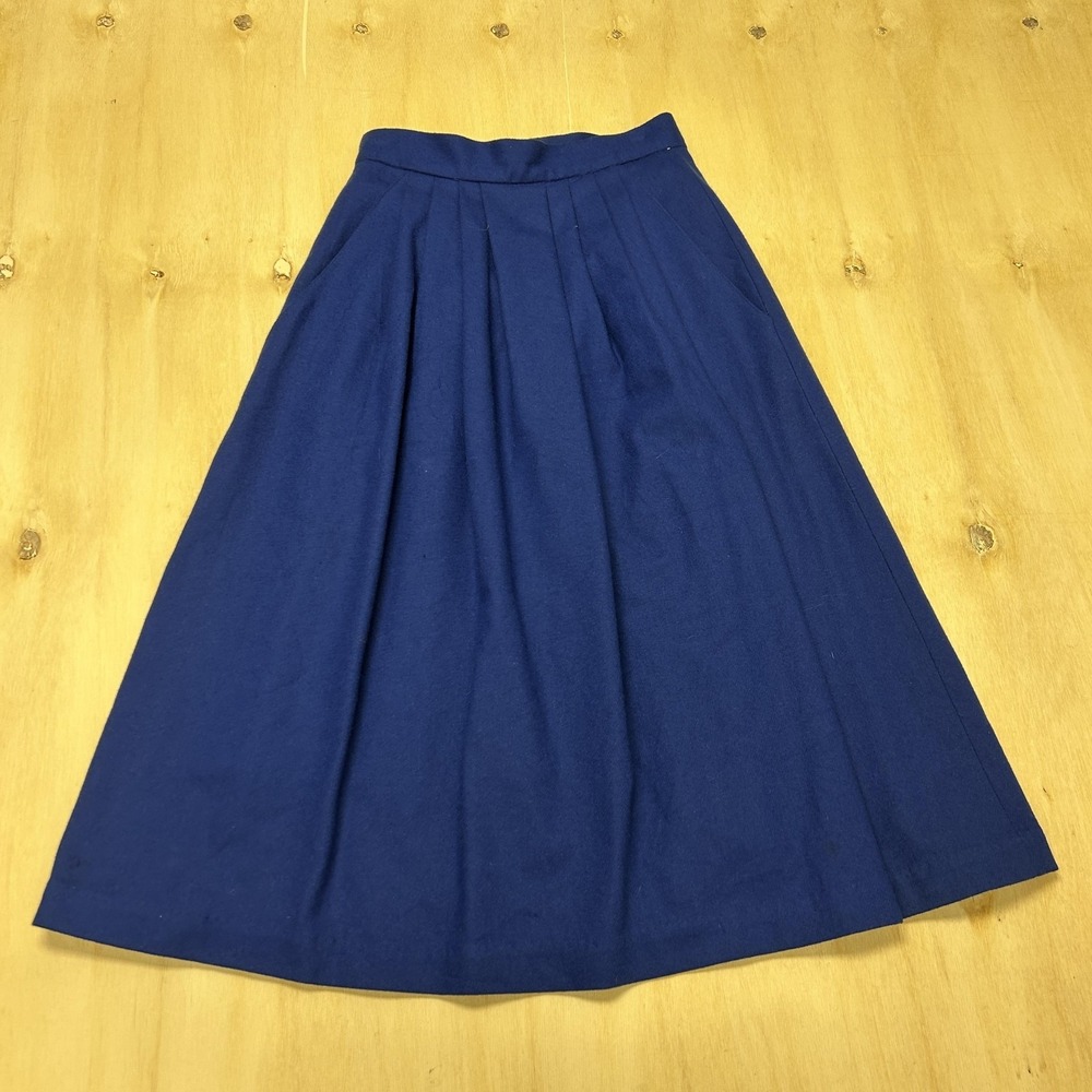 Vintage Abito By Angel Skirt Womens 8 Blue Wool Pleated Midi Lined USA Workwear